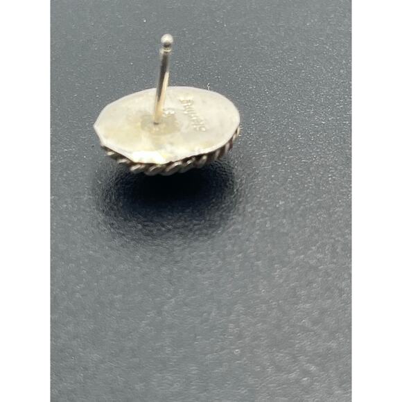 Vintage Sterling Silver Blue Lapis Lazuli Oval Stud Earrings Rope Border Signed - Picture 4 of 15